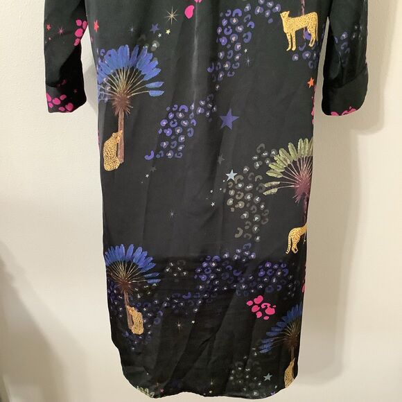 Vilagallo Artsy Wearable Art Black Graphic Leopard Midi Shirt Dress Size 4 - Picture 8 of 12